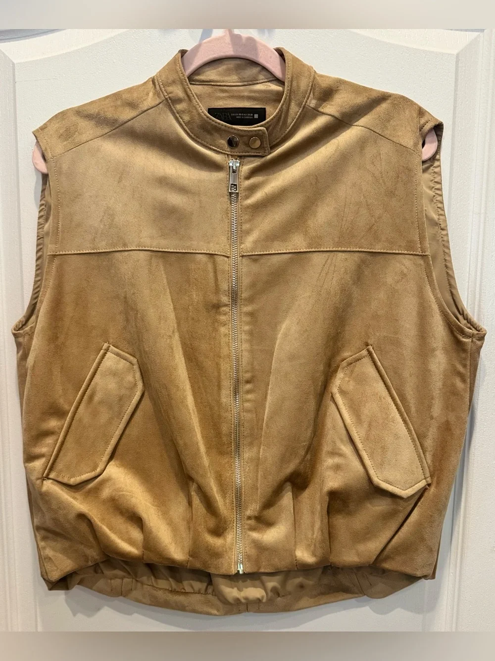 ZARA Faux Suede Full Zip Vest Taupe Brown Size S/XS NWOT